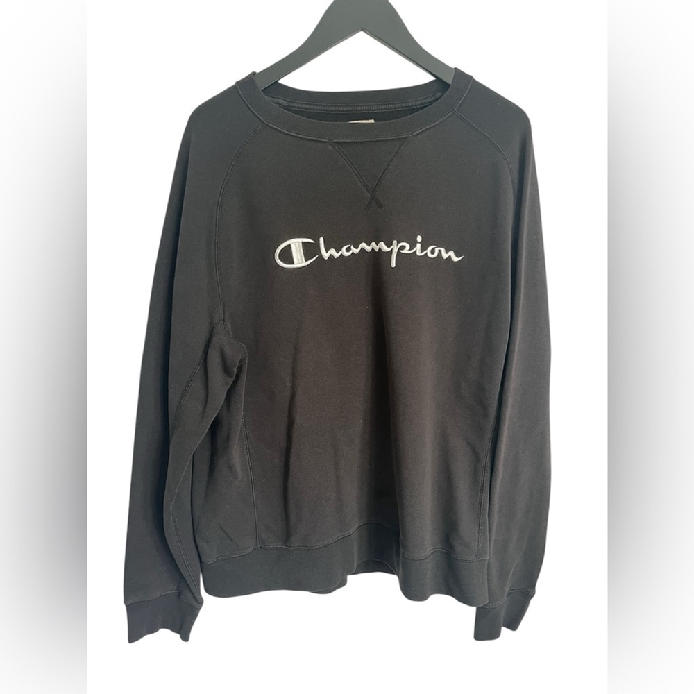 Champion Black Logo Crewneck Sweater Sz Large